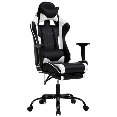 Latitude Run® Alanas Adjustable Reclining Ergonomic Faux Leather Swiveling PC & Racing Game Chair with Footrest