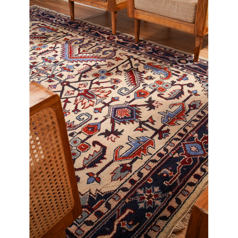 Blanc | Tapis intérieur bleu noué à la main bleu en soie et laine, Rectangulaire 3 pi x 5 pi