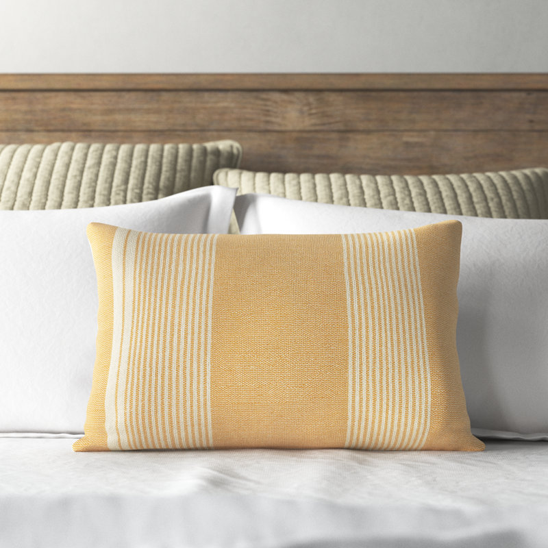 Samsa Striped PET Yarn Outdoor Throw Pillow, Blue/Ivory, Polyfill