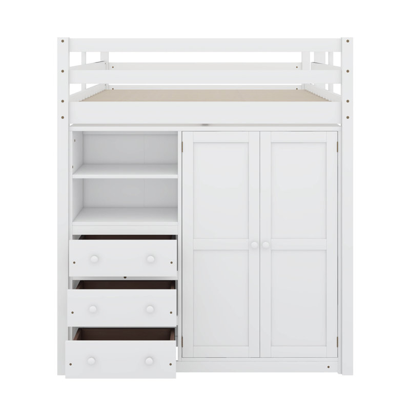 Lit mezzanine standard à 3 tiroirs avec bureau intégré Leda par Harriet Bee, Blanc