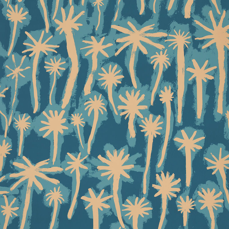 Papier peint Schumacher x Abel Macias Palmitas, Bleu foncé
