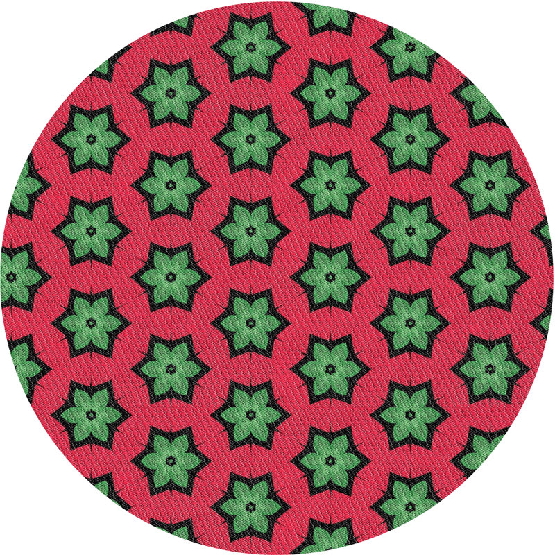 Tapis rouge/vert à motifs Basti, Rond 3 pi