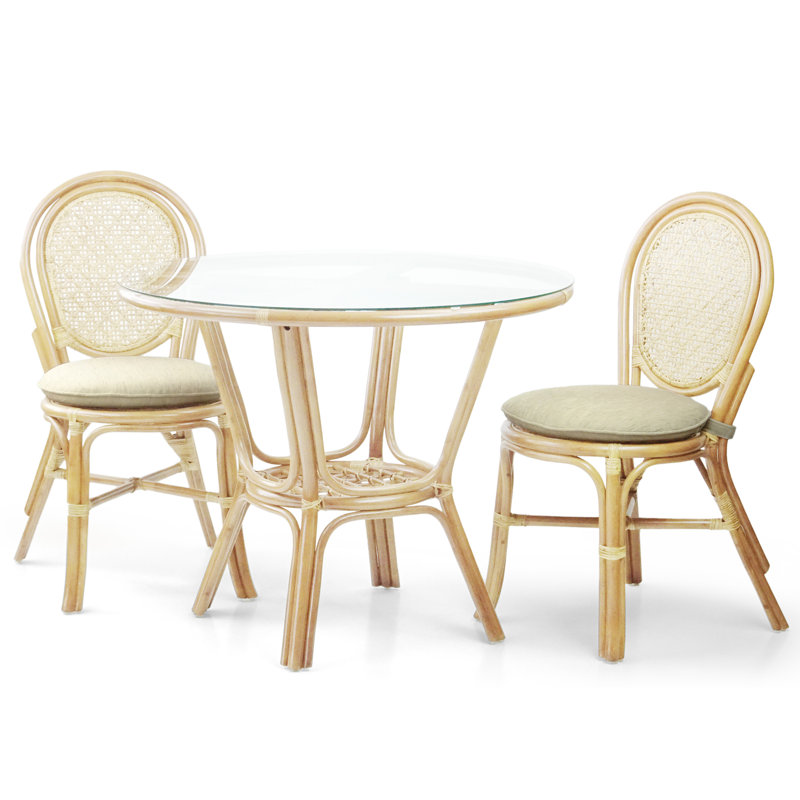 Natural Rattan and Cane Side Chair with Cream Cushion