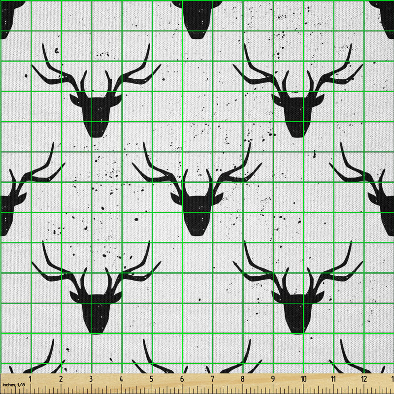 Dalecia Deer Head with Antlers Silhouette Form Stained Worn Background Animal Illustration Fabric