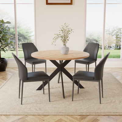 Kiayanna  46.4" Round Table Metal Legs Dining Table Set with 4 Dining Chairs