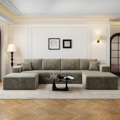 135.4"Cloud Modular Sectional Couch with 1 Ottoman,Modern Minimalist Upholstered Couches, Comfort U Shaped Sofa for Living Room,Deep Seat Corner Couch by Mercer41