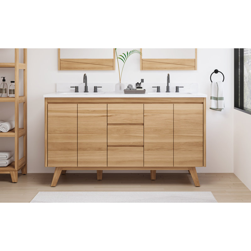 Coventry 60'' W Double Bathroom Vanity Base, Natural Teak
