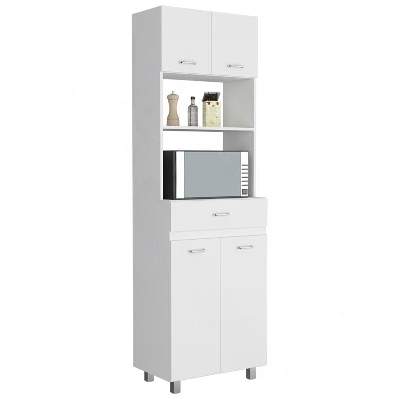 Armoire micro-ondes à deux portes, un tiroir, une tablette pour micro-ondes, blanc