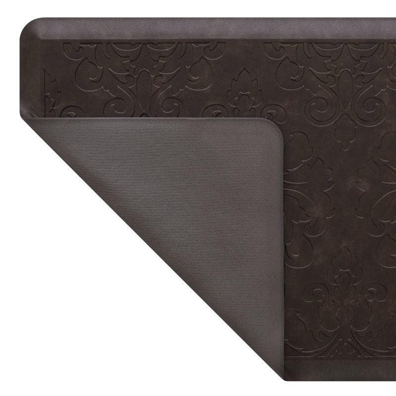 Gray Embossed Faux Leather Anti-Fatigue Kitchen Mat 17.5" x 32"