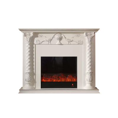 White Solid + Manufactured Wood Freestanding Fireplace