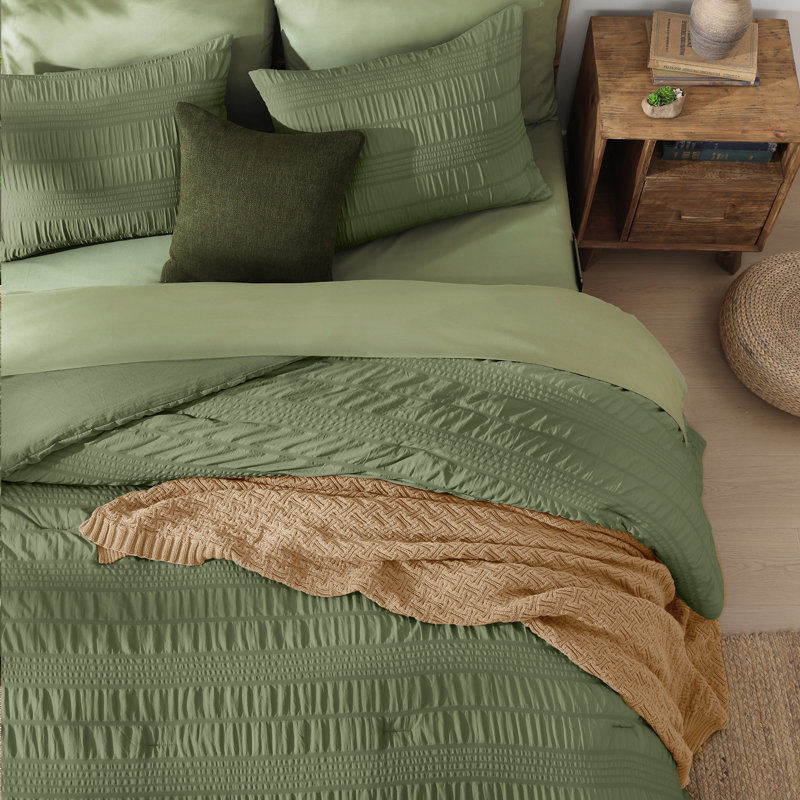 Comforter Set, Seersucker Bed in a Bag Soft All Seasons, Bedding Sets with Comforter, Flat Sheet, Fitted Sheet, Pillow Shams, Pillowcases