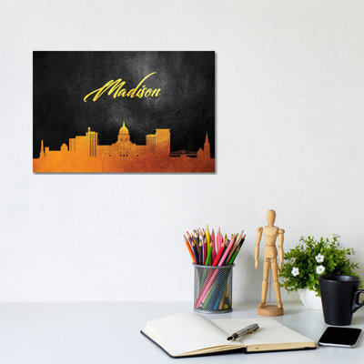 Madison Wisconsin Gold Skyline by Adrian Baldovino - Wrapped Canvas Print