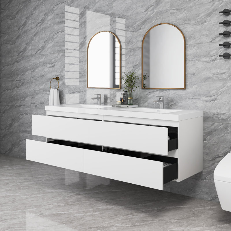 Armoire de salle de bain murale 72 po Minimalist, Blanc lustré