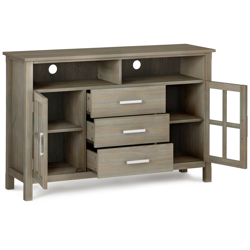 Kitchener 53"W Solid Wood Contemporary Tall TV Stand for TVs up to 60" with Storage, Distressed Gray