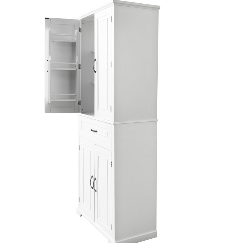 Unité de rangement blanche avec tablette réglable - portes, tiroir, pour armoire de salle de bain plusieurs pièces, Blanc