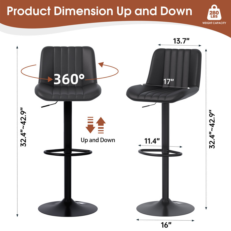 Adjustable Height Counter Stool, Black