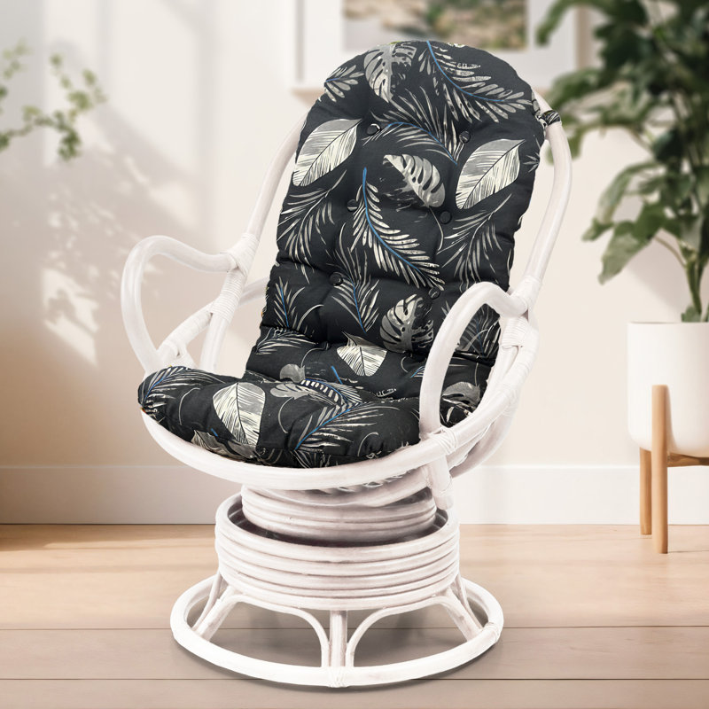 Fauteuil d'appoint pivotant en rotin Melbourne, Blanc, Black Leaf