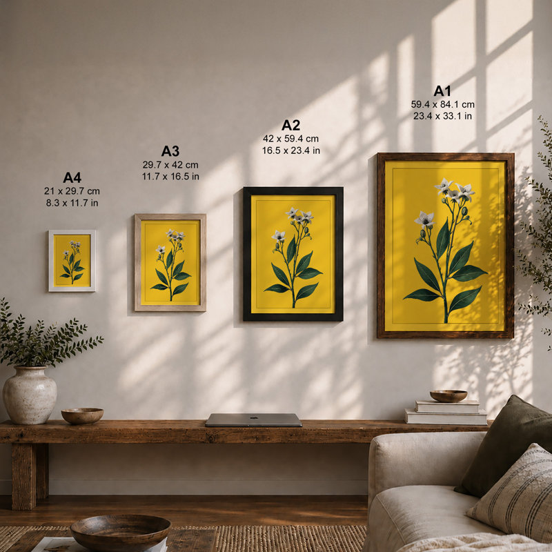 Flowering Stem in Gold Botanical - Framed Print, A1 - 84.1 x 59.4 cm, Oak