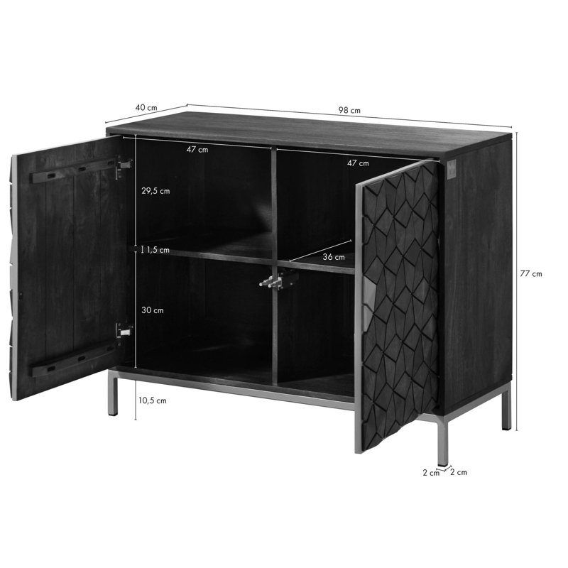 DIAMOND 98cm Solid Wood Sideboard, Grey/Brown/Blue
