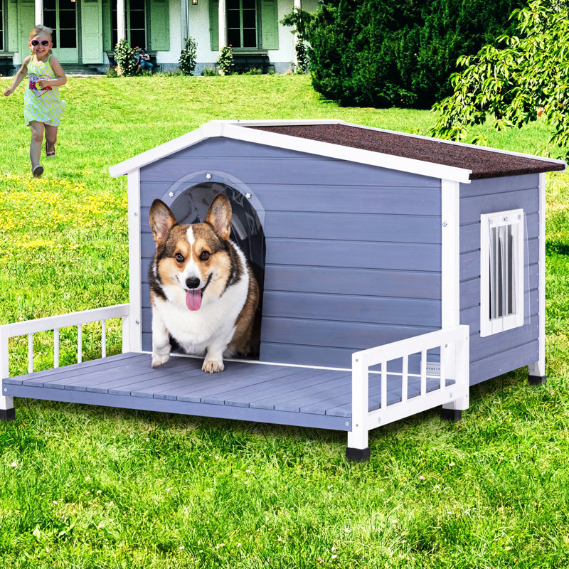 Niche pour chien de taille moyenne en bois massif avec toit imperméable et terrasse