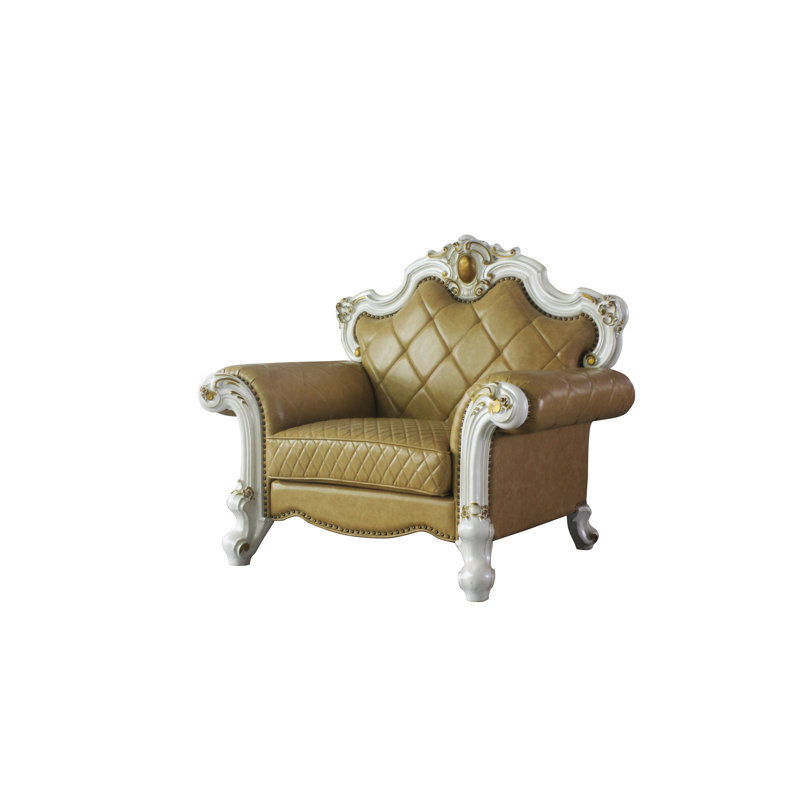 Fauteuil club capitonné de 50 po de largeur Jagger, Caramel écossais, Blanc