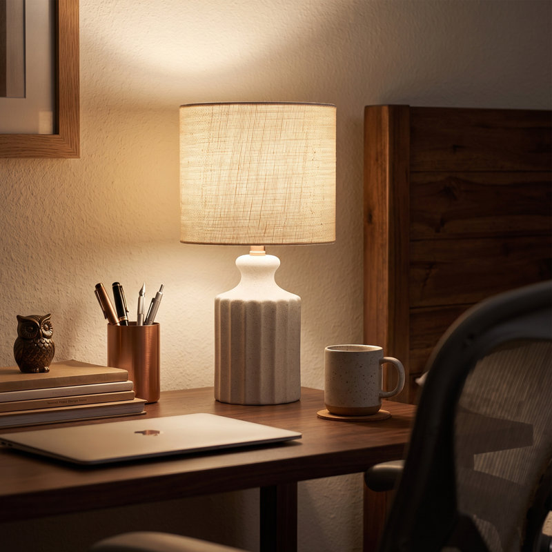 Lampe de table en céramique 17,5 ", Blanc sablé