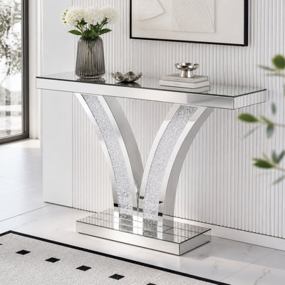 V-Shaped Design Hall Table,Mirrored Side Table,Console Table