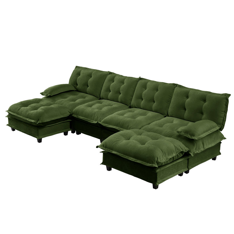 Canapé modulaire modulaire en forme de U de 138 po en forme de U avec 2 repose-pieds, canapé à 4 places en chenille profonde avec coussin en treillis confortable, chambre et appartement