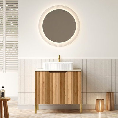 Meuble-lavabo de salle de bain 30 po avec lavabo, armoire de rangement autoportante en contreplaqué avec 2 portes, lavabo rectangulaire en céramique et comptoir en pierre Sinte à motif de travertin Roma