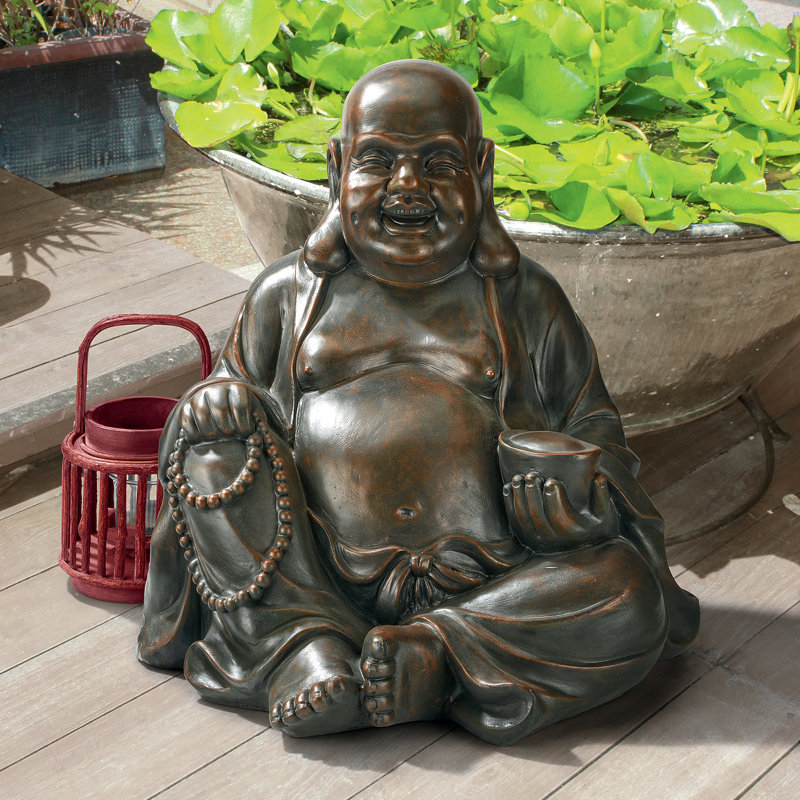 Statue de Bouddha riant heureux Hotei, H 19 po x l 18,5 po x P 17,5 po