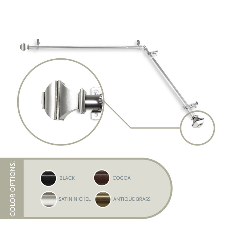 Tringle de rideau de coin réglable simple Anferney, Nickel satiné, 66 po à 120 po