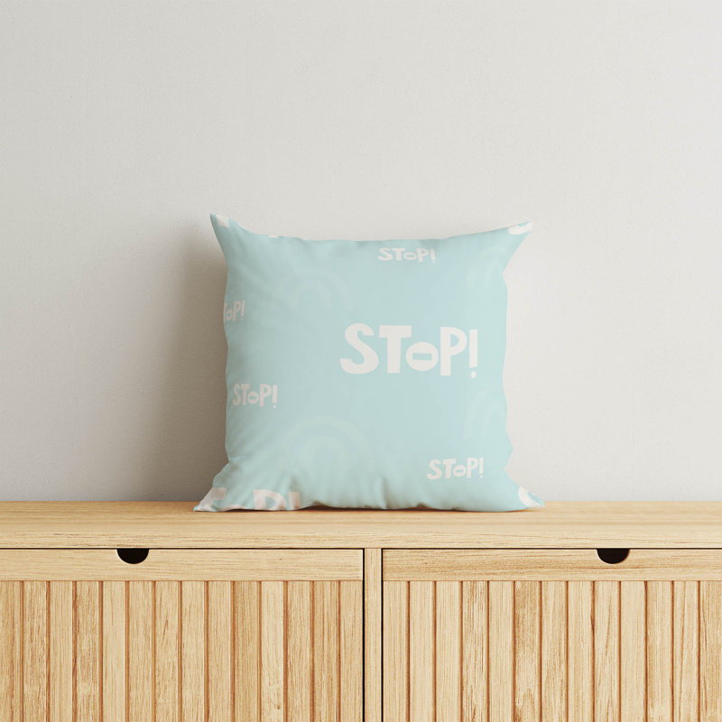 Coussin Stop, Bleu clair / ivoire, H 20 po x l 20 po