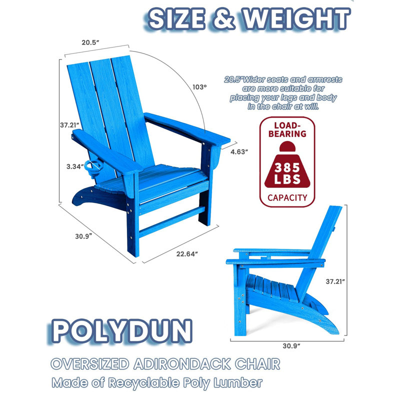 Adirondack Chair with Cup Holder, Royal Blue