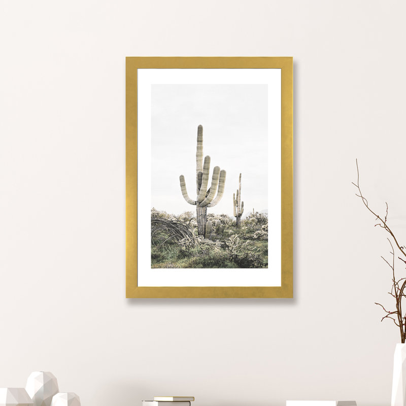« rosé timide cactus », photographie, H 24 po x l 16 po x P 1 po, Papier encadré doré