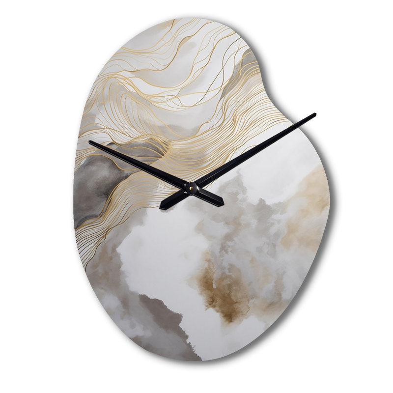 Or et gris ligne abstraite artistique V - forme unique ligne art horloge en métal, horloge murale asymétrique, Grand