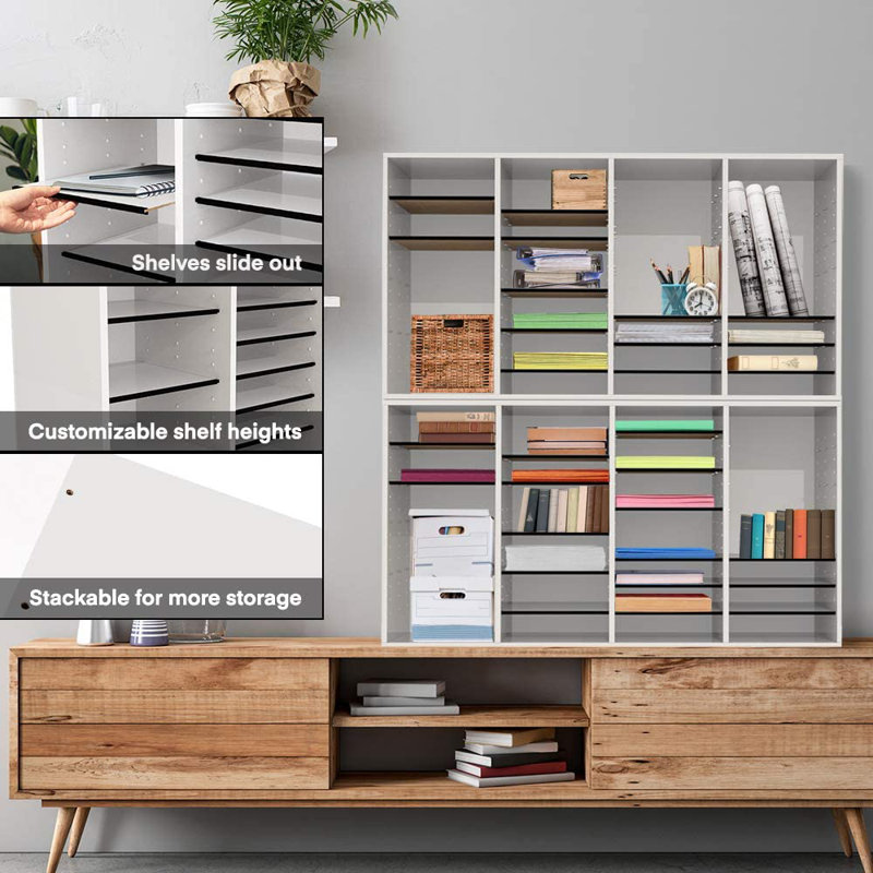 White Medium-Density Fiberboard Adjustable 36-Compartment Literature Organizer