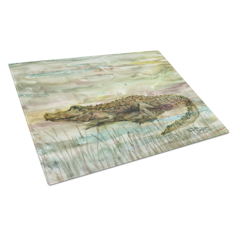Caroline's Treasures Tempered Glass Alligator Sunset Cutting Board