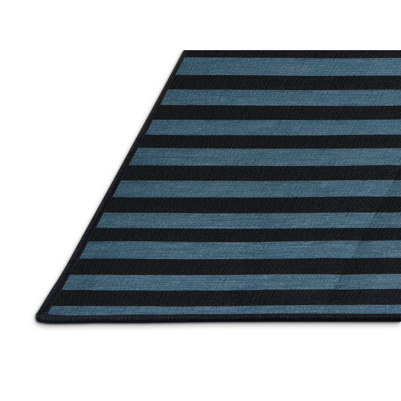 Tapis noir à rayures horizontales lavable à la machine, Rond 8 pi