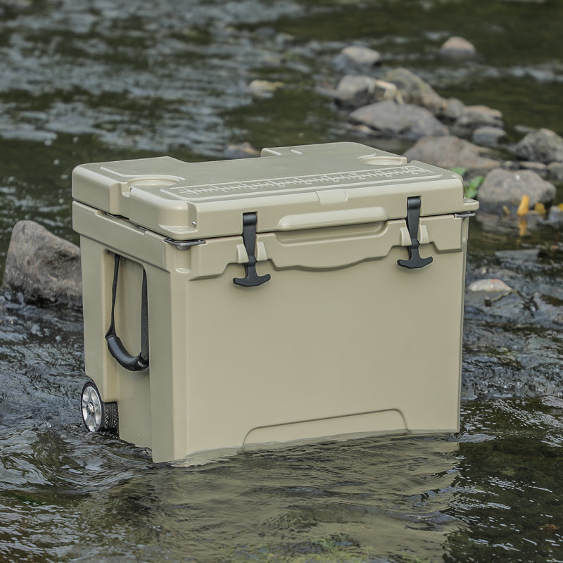 White 42 Quart Rolling Cooler with Wheels and Handle