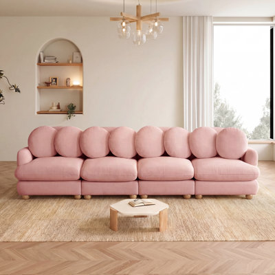 Canapé modulaire 123 places 4 places avec sièges profonds et 8 coussins ronds de 123 po, rose rosé