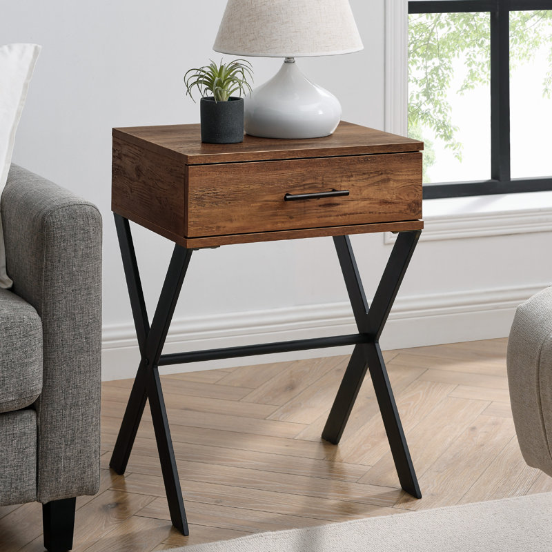 Cross Legs End Table, Rustic Oak, Reclaimed Barnwood
