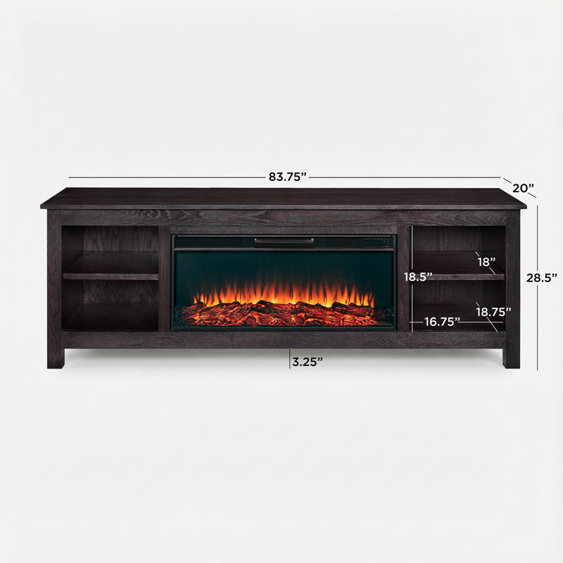 Charley 84" Electric Fireplace TV Stand, Dark Oak