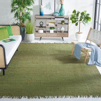 Fitzwater Striped Handwoven Jute Green Area Rug