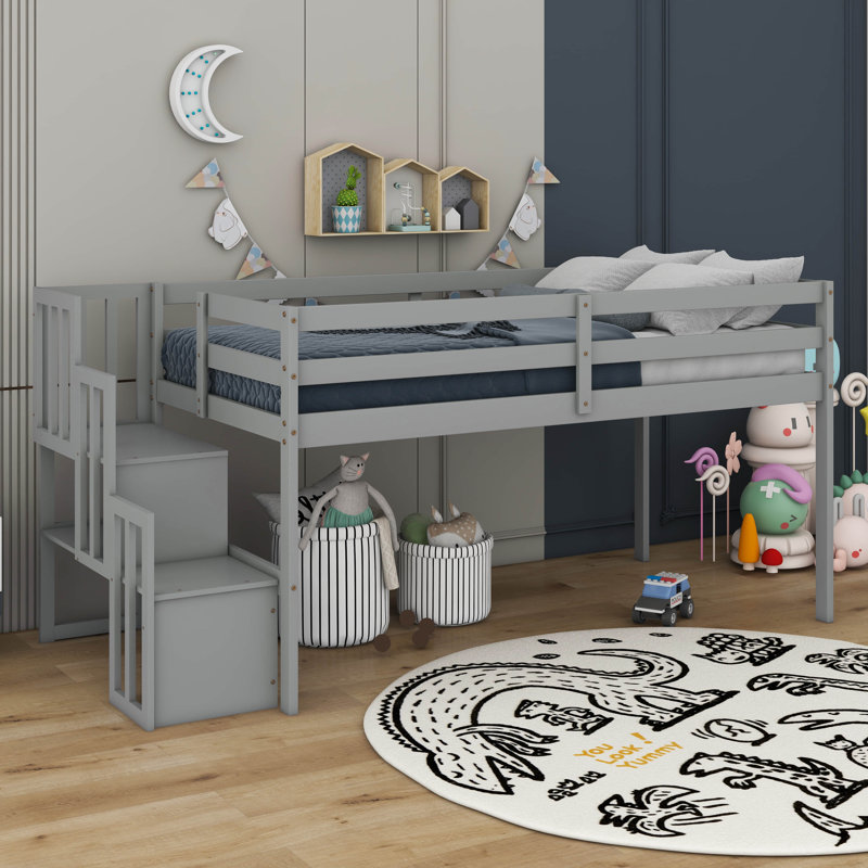 Lit mezzanine simple avec escalier, gris
