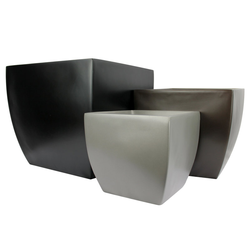 Alexy Pacifica Square Curved Planter Box, Gray, 14.5" H x 16" W x 16" D