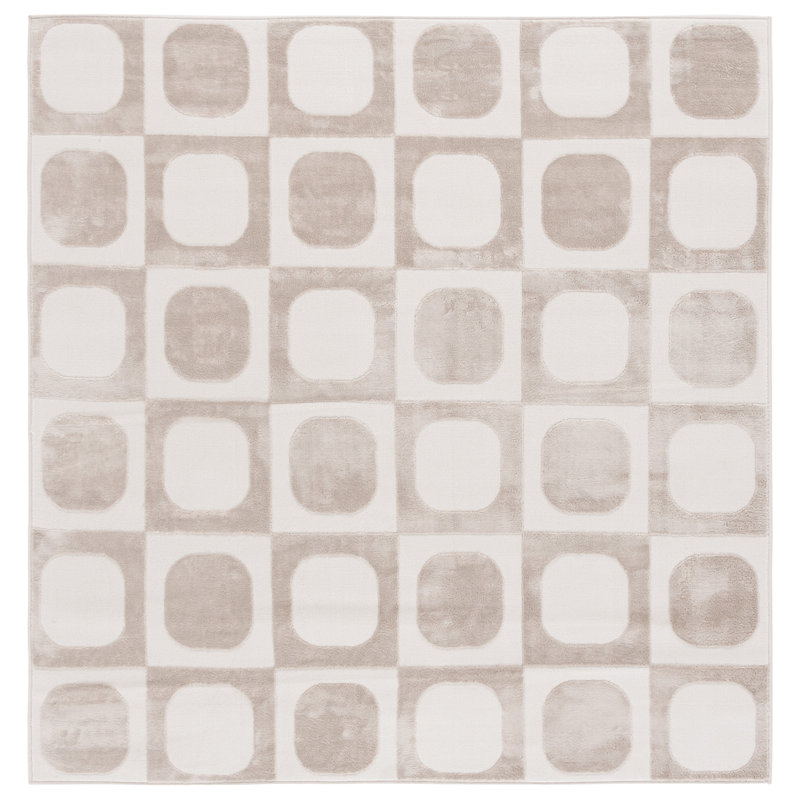 Tapis carré en polyester / polypropylène à motif géométrique tissé à la machine 6 pi 3 po x 6 pi Petherton, Carré 6 pi 3 po
