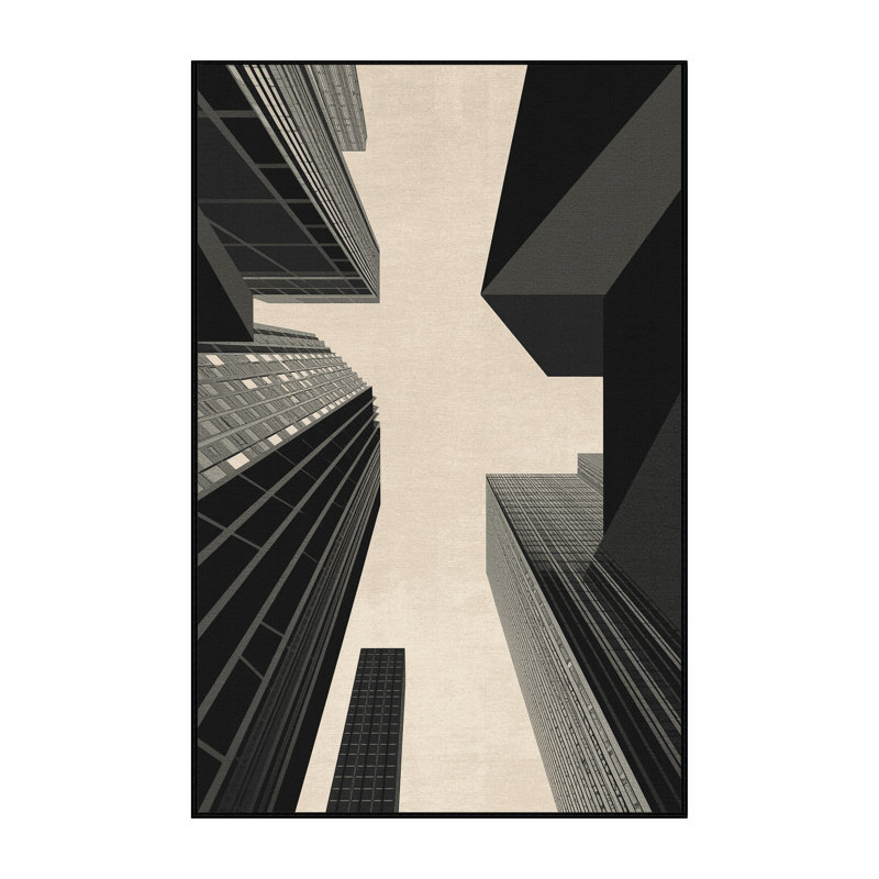 Machine Washable Pegah Modern & Contemporary Geometric Rug in Gray – Black Binding, 5 x 8