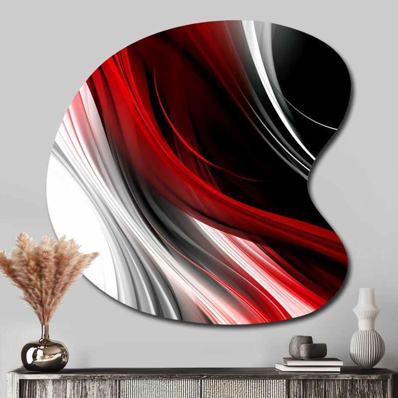 Rouge, rouge, infini ondulations I - art abstrait de vagues asymétriques modernes, sculpture murale en métal de forme unique