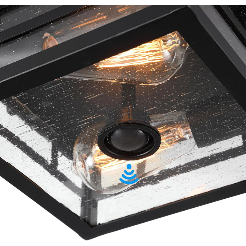 Outdoor Flush Mount Motion Sensor Ceiling Light - Industrial Design With Seeded Clear Glass, For Porch Driveway Covered Patio Farmhouse Entryway