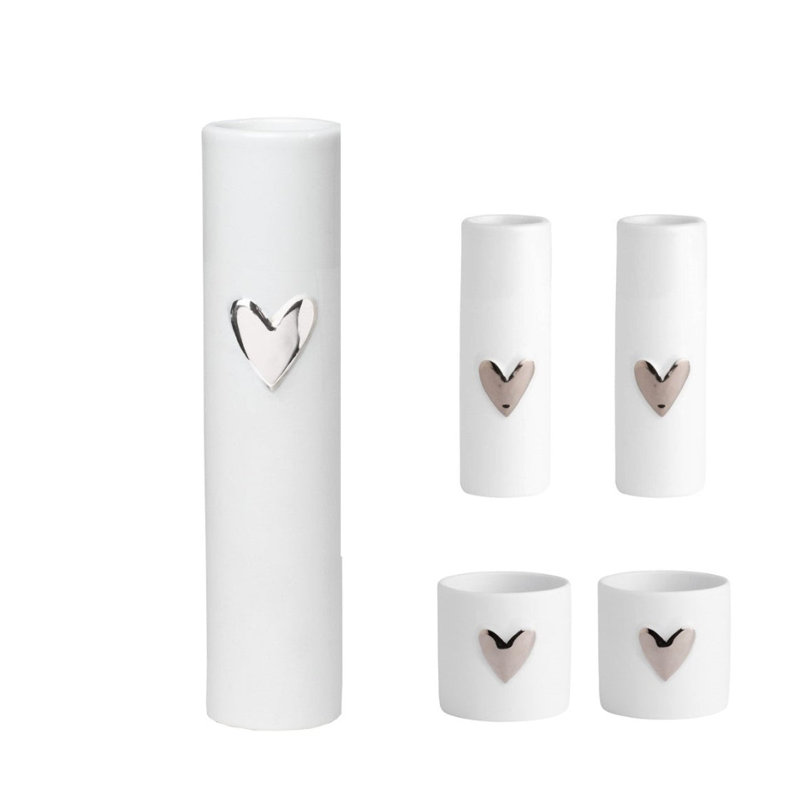 Ensemble de vases et bougies chauffe-plat Love Love, Blanc; argent